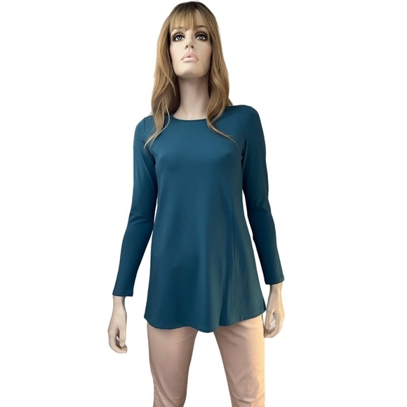 J. Jill Tunic Length Sweater Top Shirt Rayon Blend Cadet Blue Teal Pullover - Picture 4 of 13